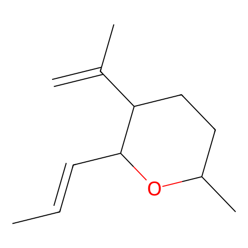 6-methyl-2-[(E)-prop-1-enyl]-3-prop-1-en-2-yloxane structure
