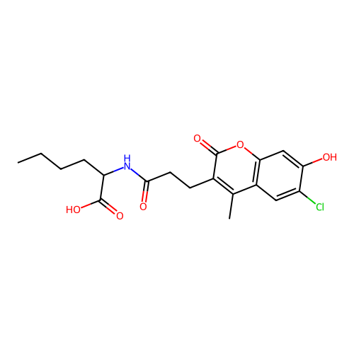 N-[3-(6-chloro-7-hydroxy-4-methyl-2-oxo-2H-chromen-3-yl)propanoyl]norleucine structure