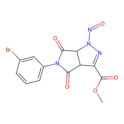 methyl 5-(3-bromophenyl)-1-nitroso-4,6-dioxo-1,3a,4,5,6,6a-hexahydropyrrolo[3,4-c]pyrazole-3-carboxylate structure