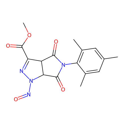methyl 1-nitroso-4,6-dioxo-5-(2,4,6-trimethylphenyl)-1,3a,4,5,6,6a-hexahydropyrrolo[3,4-c]pyrazole-3-carboxylate structure