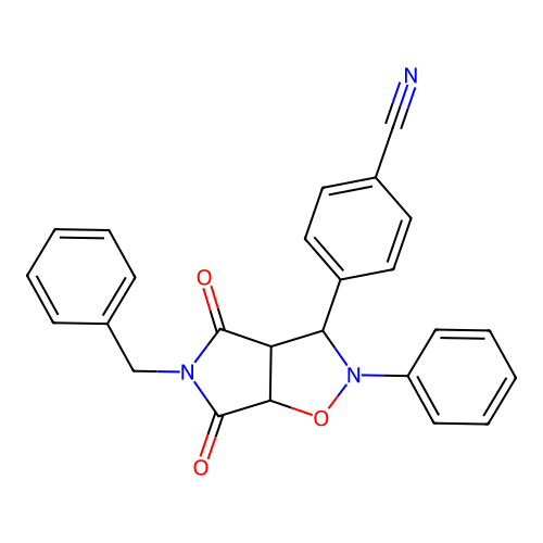 4-(5-benzyl-4,6-dioxo-2-phenylhexahydro-2H-pyrrolo[3,4-d][1,2]oxazol-3-yl)benzonitrile structure