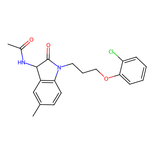 N-(1-(3-(2-chlorophenoxy)propyl)-5-methyl-2-oxoindolin-3-yl)acetamide structure
