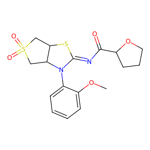 (Z)-N-(3-(2-methoxyphenyl)-5,5-dioxidotetrahydrothieno[3,4-d]thiazol-2(3H)-ylidene)tetrahydrofuran-2-carboxamide structure