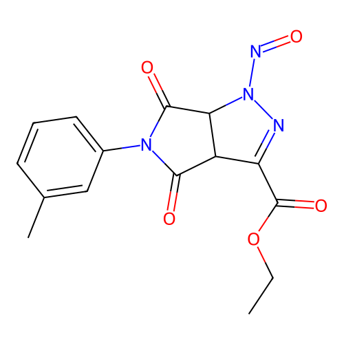 ethyl 5-(3-methylphenyl)-1-nitroso-4,6-dioxo-1,3a,4,5,6,6a-hexahydropyrrolo[3,4-c]pyrazole-3-carboxylate structure