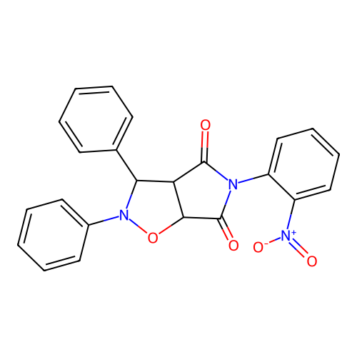 5-(2-nitrophenyl)-2,3-diphenyl-3a,6a-dihydro-3H-pyrrolo[3,4-d][1,2]oxazole-4,6-dione structure