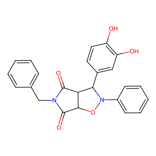 5-benzyl-3-(3,4-dihydroxyphenyl)-2-phenyl-3a,6a-dihydro-3H-pyrrolo[3,4-d][1,2]oxazole-4,6-dione structure