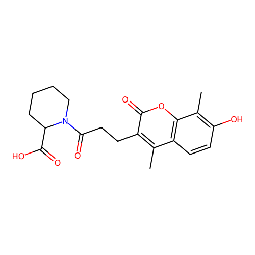 1-(3-(7-hydroxy-4,8-dimethyl-2-oxo-2H-chromen-3-yl)propanoyl)piperidine-2-carboxylic acid structure