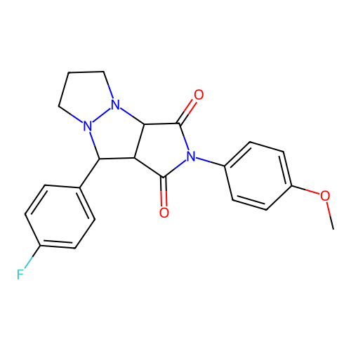 9-(4-fluorophenyl)-2-(4-methoxyphenyl)hexahydro-1H-pyrazolo[1,2-a]pyrrolo[3,4-c]pyrazole-1,3(2H)-dione structure