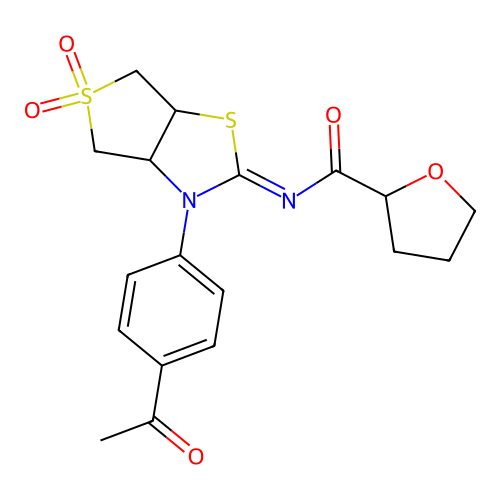 (Z)-N-(3-(4-acetylphenyl)-5,5-dioxidotetrahydrothieno[3,4-d]thiazol-2(3H)-ylidene)tetrahydrofuran-2-carboxamide structure