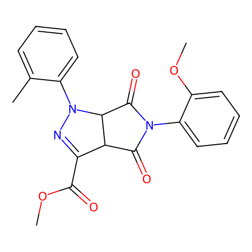 methyl 5-(2-methoxyphenyl)-1-(2-methylphenyl)-4,6-dioxo-1,3a,4,5,6,6a-hexahydropyrrolo[3,4-c]pyrazole-3-carboxylate structure