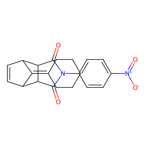 (3aR,4R,7S,7aS)-8-cyclohexylidene-2-(4-nitrophenyl)-3a,4,7,7a-tetrahydro-1H-4,7-methanoisoindole-1,3(2H)-dione structure