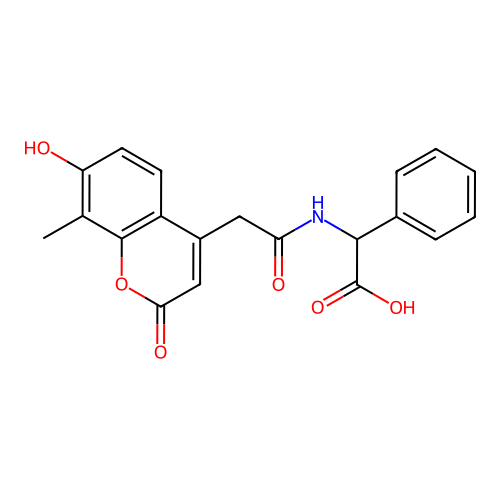 2-(2-(7-hydroxy-8-methyl-2-oxo-2H-chromen-4-yl)acetamido)-2-phenylacetic acid structure
