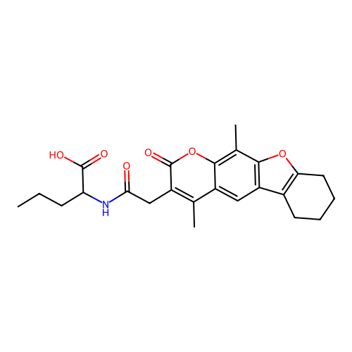 2-(2-(4,11-dimethyl-2-oxo-6,7,8,9-tetrahydro-2H-benzofuro[3,2-g]chromen-3-yl)acetamido)pentanoic acid structure