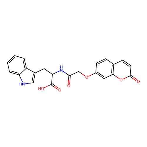 3-(1H-indol-3-yl)-2-(2-((2-oxo-2H-chromen-7-yl)oxy)acetamido)propanoic acid structure