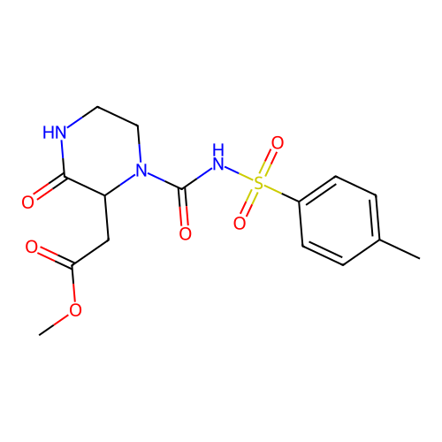 Methyl (1-{[(4-methylphenyl)sulfonyl]carbamoyl}-3-oxopiperazin-2-yl)acetate structure