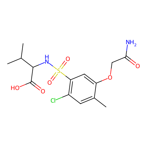 N-{[5-(2-amino-2-oxoethoxy)-2-chloro-4-methylphenyl]sulfonyl}valine structure