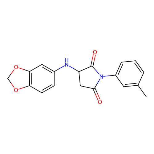 3-[(2H-1,3-benzodioxol-5-yl)amino]-1-(3-methylphenyl)pyrrolidine-2,5-dione structure