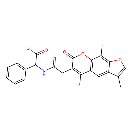 2-phenyl-2-(2-(3,5,9-trimethyl-7-oxo-7H-furo[3,2-g]chromen-6-yl)acetamido)acetic acid structure
