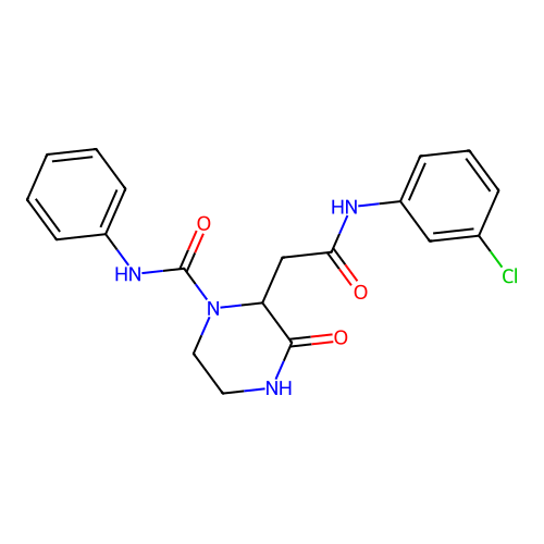 2-{2-[(3-chlorophenyl)amino]-2-oxoethyl}-3-oxo-N-phenyl-1-piperazinecarboxamide structure