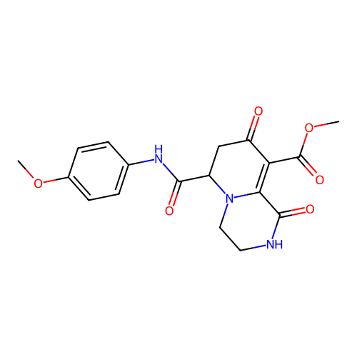 methyl 6-((4-methoxyphenyl)carbamoyl)-1,8-dioxo-2,3,4,6,7,8-hexahydro-1H-pyrido[1,2-a]pyrazine-9-carboxylate structure