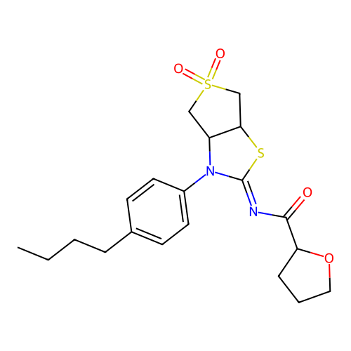 (Z)-N-(3-(4-butylphenyl)-5,5-dioxidotetrahydrothieno[3,4-d]thiazol-2(3H)-ylidene)tetrahydrofuran-2-carboxamide structure
