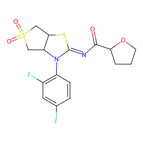 (Z)-N-(3-(2,4-difluorophenyl)-5,5-dioxidotetrahydrothieno[3,4-d]thiazol-2(3H)-ylidene)tetrahydrofuran-2-carboxamide structure