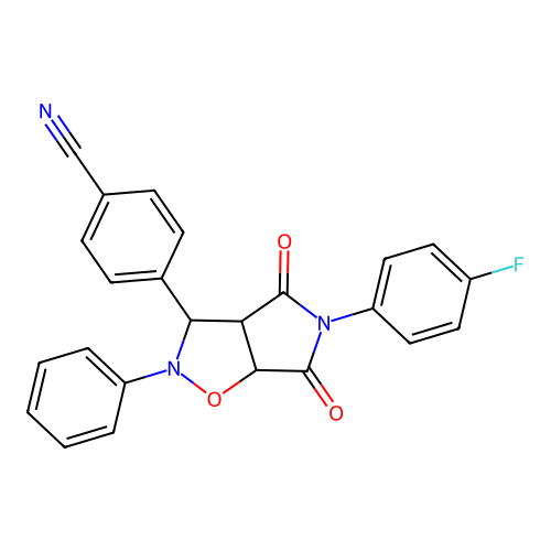 4-(5-(4-fluorophenyl)-4,6-dioxo-2-phenylhexahydro-2H-pyrrolo[3,4-d]isoxazol-3-yl)benzonitrile structure