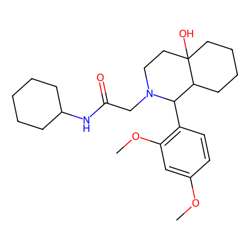 N-cyclohexyl-2-(1-(2,4-dimethoxyphenyl)-4a-hydroxyoctahydroisoquinolin-2(1H)-yl)acetamide structure
