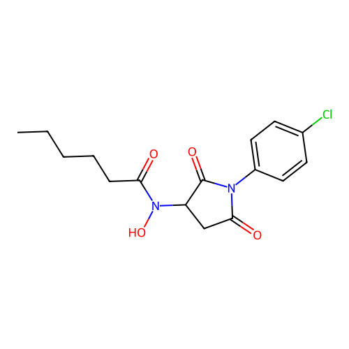 N-[1-(4-chlorophenyl)-2,5-dioxopyrrolidin-3-yl]-N-hydroxyhexanamide structure