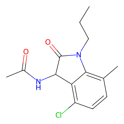 N-(4-chloro-7-methyl-2-oxo-1-propyl-2,3-dihydro-1H-indol-3-yl)acetamide structure
