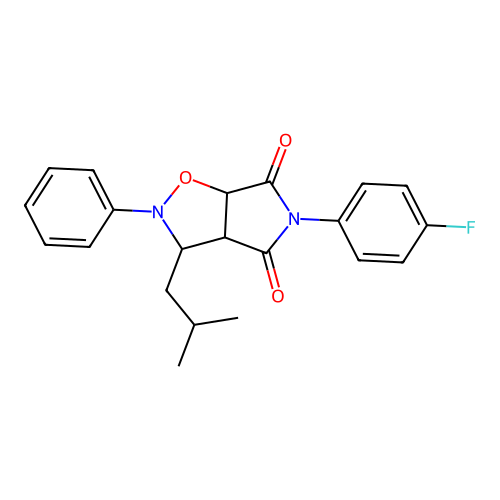 5-(4-fluorophenyl)-3-(2-methylpropyl)-2-phenyl-3a,6a-dihydro-3H-pyrrolo[3,4-d][1,2]oxazole-4,6-dione structure