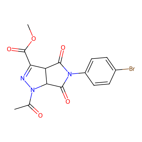 methyl 1-acetyl-5-(4-bromophenyl)-4,6-dioxo-1,3a,4,5,6,6a-hexahydropyrrolo[3,4-c]pyrazole-3-carboxylate structure