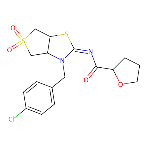 (Z)-N-(3-(4-chlorobenzyl)-5,5-dioxidotetrahydrothieno[3,4-d]thiazol-2(3H)-ylidene)tetrahydrofuran-2-carboxamide structure