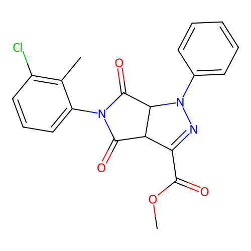 methyl 5-(3-chloro-2-methylphenyl)-4,6-dioxo-1-phenyl-1,3a,4,5,6,6a-hexahydropyrrolo[3,4-c]pyrazole-3-carboxylate structure