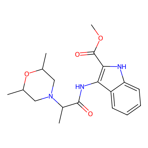 Methyl 3-[2-(2,6-dimethylmorpholin-4-yl)propanoylamino]-1H-indole-2-carboxylate structure