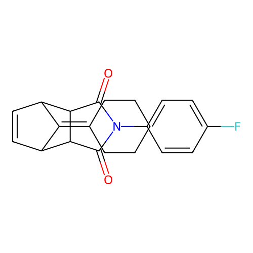 (3aR,4R,7S,7aS)-8-cyclohexylidene-2-(4-fluorophenyl)-3a,4,7,7a-tetrahydro-1H-4,7-methanoisoindole-1,3(2H)-dione structure