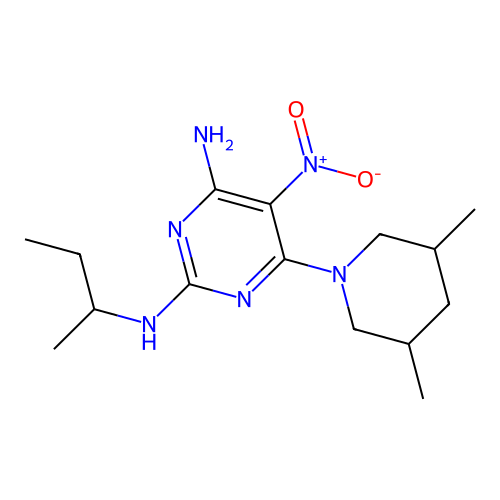 N~2~-(butan-2-yl)-6-(3,5-dimethylpiperidin-1-yl)-5-nitropyrimidine-2,4-diamine structure