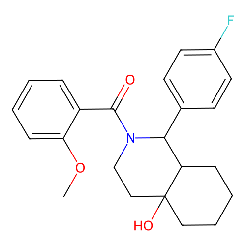 (1-(4-fluorophenyl)-4a-hydroxyoctahydroisoquinolin-2(1H)-yl)(2-methoxyphenyl)methanone structure