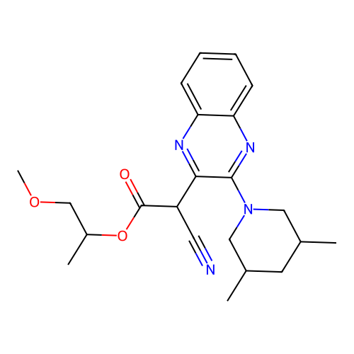 1-Methoxypropan-2-yl cyano[3-(3,5-dimethylpiperidin-1-yl)quinoxalin-2-yl]acetate structure