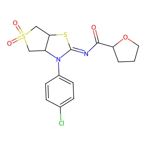 (Z)-N-(3-(4-chlorophenyl)-5,5-dioxidotetrahydrothieno[3,4-d]thiazol-2(3H)-ylidene)tetrahydrofuran-2-carboxamide structure