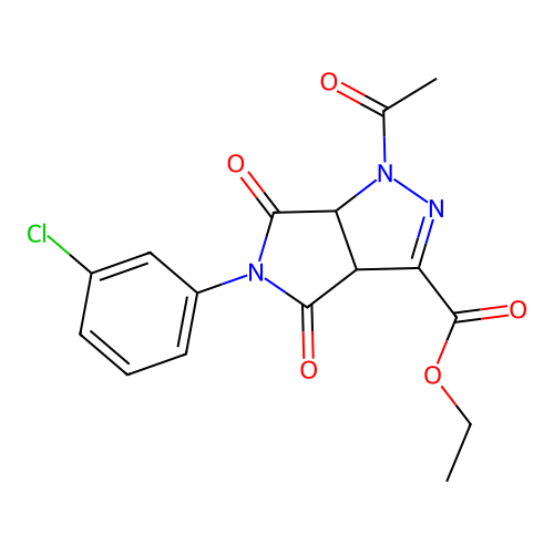 ethyl 1-acetyl-5-(3-chlorophenyl)-4,6-dioxo-1,3a,4,5,6,6a-hexahydropyrrolo[3,4-c]pyrazole-3-carboxylate structure