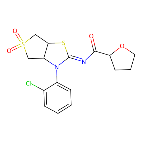 (Z)-N-(3-(2-chlorophenyl)-5,5-dioxidotetrahydrothieno[3,4-d]thiazol-2(3H)-ylidene)tetrahydrofuran-2-carboxamide structure