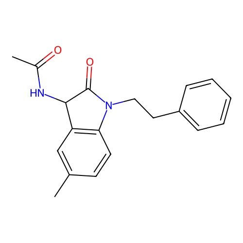 N-[5-methyl-2-oxo-1-(2-phenylethyl)-2,3-dihydro-1H-indol-3-yl]acetamide structure