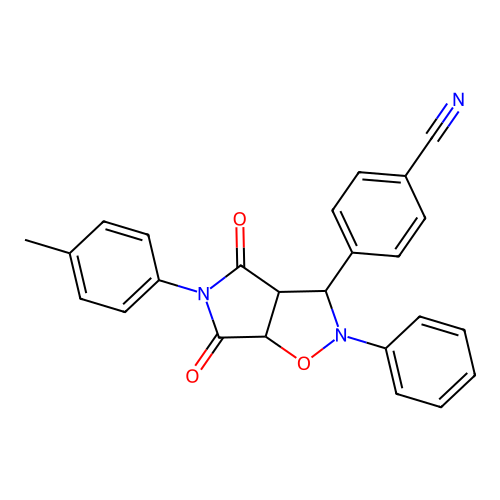 4-(4,6-dioxo-2-phenyl-5-(p-tolyl)hexahydro-2H-pyrrolo[3,4-d]isoxazol-3-yl)benzonitrile structure