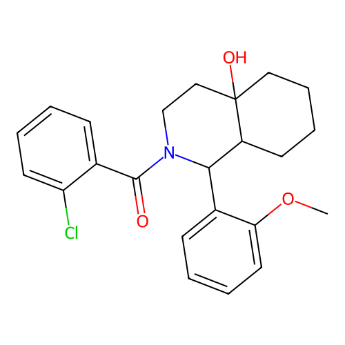 (2-chlorophenyl)(4a-hydroxy-1-(2-methoxyphenyl)octahydroisoquinolin-2(1H)-yl)methanone structure