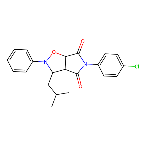 5-(4-chlorophenyl)-3-(2-methylpropyl)-2-phenyl-3a,6a-dihydro-3H-pyrrolo[3,4-d][1,2]oxazole-4,6-dione structure