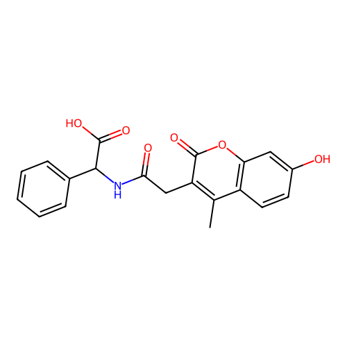 2-(2-(7-hydroxy-4-methyl-2-oxo-2H-chromen-3-yl)acetamido)-2-phenylacetic acid structure