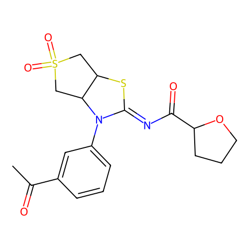 (Z)-N-(3-(3-acetylphenyl)-5,5-dioxidotetrahydrothieno[3,4-d]thiazol-2(3H)-ylidene)tetrahydrofuran-2-carboxamide structure
