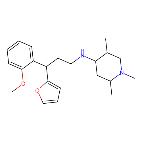 N-[3-(furan-2-yl)-3-(2-methoxyphenyl)propyl]-1,2,5-trimethylpiperidin-4-amine structure
