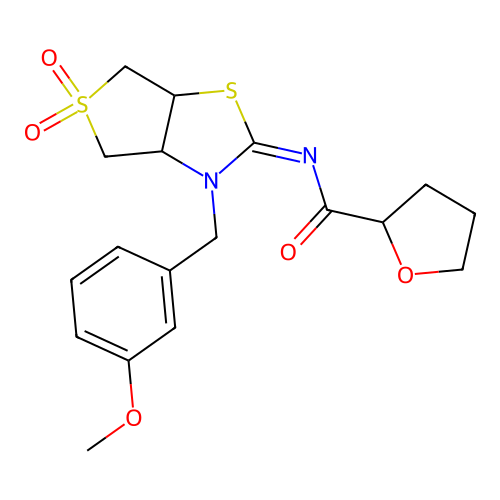 (Z)-N-(3-(3-methoxybenzyl)-5,5-dioxidotetrahydrothieno[3,4-d]thiazol-2(3H)-ylidene)tetrahydrofuran-2-carboxamide structure